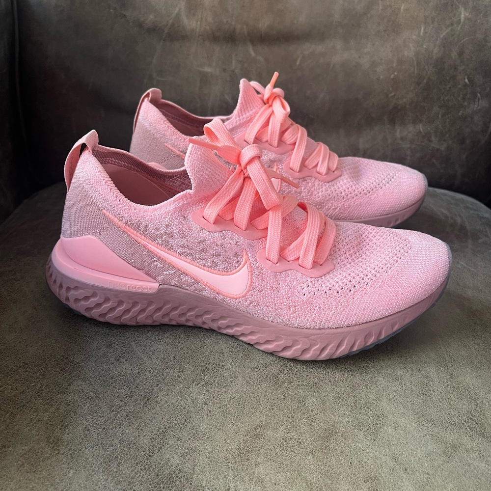 Nike Pink Epic React Flyknit Sneakers with Knit Upper and Integrated Lacing 7